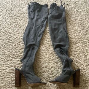 Thigh high gray heels